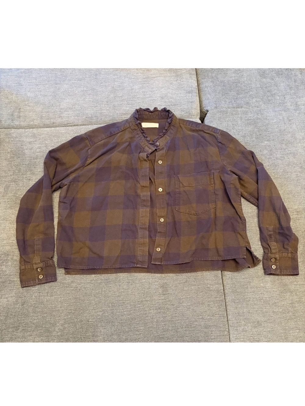 Everlane medium plaid buffalo check crop button down shirt long sleeve flannel